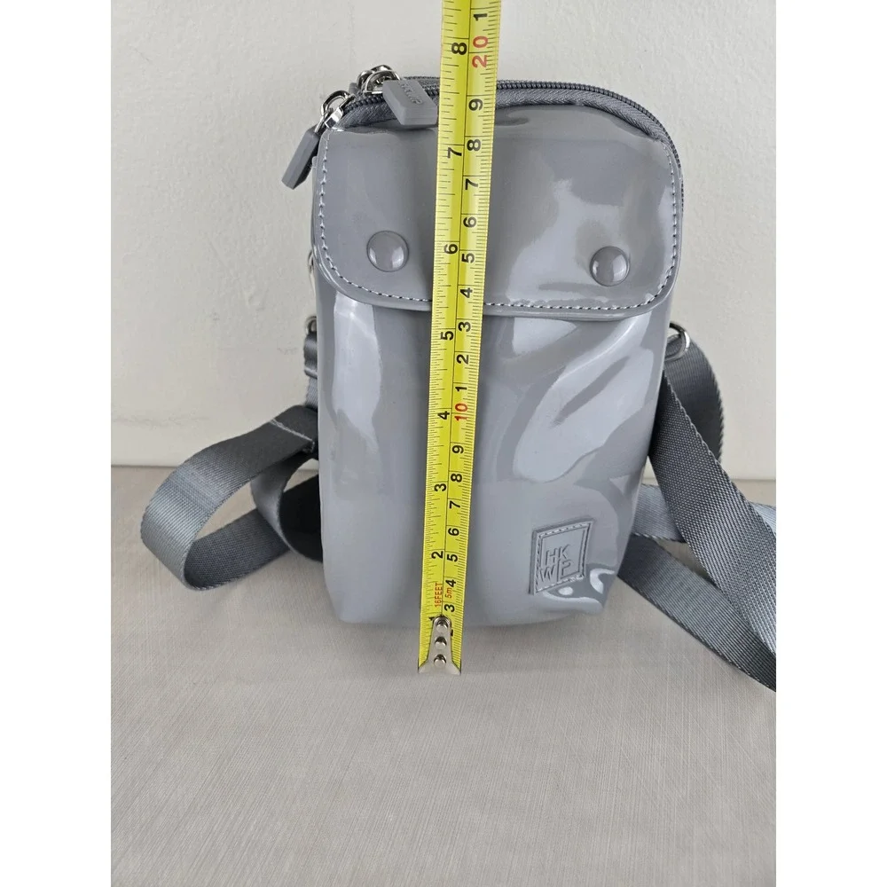 IHKWIP Grey Patent‎ Crossbody Phone Bag Small Messenger Travel Tech Organizer